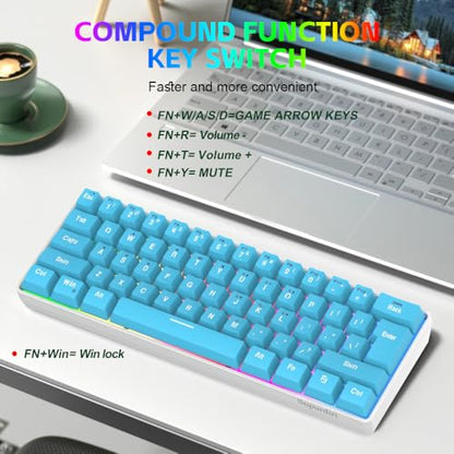 Snpurdiri 60% Wired Gaming Keyboard, Small Ultra-Compact 61 Keys RGB Backlit 60 Percent Gaming Keyboard for PC/Mac Gamer, Typist, Travel, Easy to Carry on Business Trip (Blue) - color: Blue