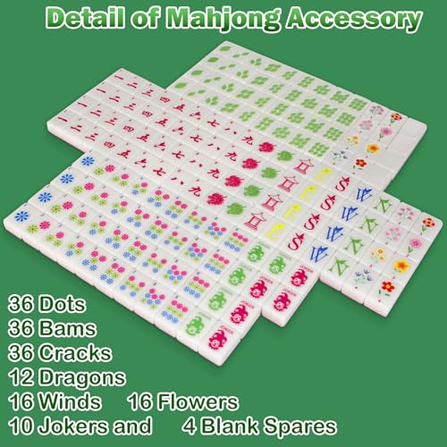 American Mahjong Game Set,Mahjong Set,Complete Mahjong Tile Set with 166 White Tiles (1.2’’),4 Tile rulers,4 dice,1 Bag,100 Chips,5 Instruction Manuals,Mahjong Game Gift for Enthusiasts