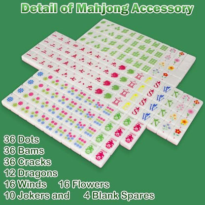 American Mahjong Game Set,Mahjong Set,Complete Mahjong Tile Set with 166 White Tiles (1.2’’),4 Tile rulers,4 dice,1 Bag,100 Chips,5 Instruction Manuals,Mahjong Game Gift for Enthusiasts