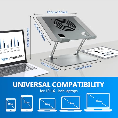 Laptop Cooling Stand with Fan and One Key Switch - Ergonomic Adjustable Height Desk Stand for All 10-16”Laptops & Tablets - size: Large