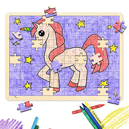 100 Piece Blank Puzzle with Tray to Draw on, 14.2x10.6 Inches | Each Piece is Unique, Make Your Own Wooden Blank Puzzles, Custom Puzzle for Crafts & DIY