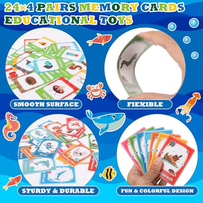 Zubebe 4 Sets Memory Matching Game for Kids Memory Match Fun Matching Game Educational Toys for Family Night, Party Favors, Classroom Prizes (Style 2) - style: Style 2