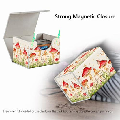 Strong Magnet MTG Demon Deck Box Playing Card Case Deck Boxs Creative Pattern Trading Card Storage Box for Collectible Games for TCG Cards, Mushroom Butterflies Flower - color: Mushroom Butterflies Flower