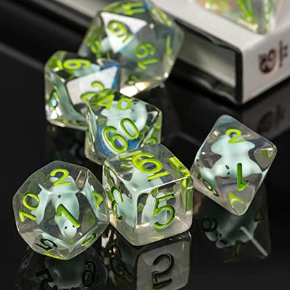 Cusdie 7-Die Dice DND, Polyhedral Dice Set Filled with Animal, for Role Playing Game D&D Dice (Dinosaur) - color: Dinosaur