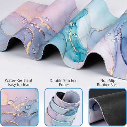 Large Mouse Pad with Wrist Rest, 4-in-1 Wrist Rest for Keyboard and Mouse | Non-Slip Waterproof Desk Mat Set, 35.4"x15.7" Desk Mat+Keyboard Wrist Rest+Mouse Wrist Support+Cup Coaster for Home Office - color: Green Marble-35.4''x15.7''