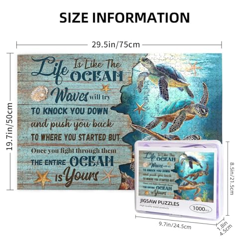 Sea Turtle Ocean Jigsaw Puzzle for Adult 1000 Pieces Unique Inspiration Quote Wooden Jigsawwith Letters on Back Challenging Family Activity Games Turtle Gifts - color: Ocean Turtle 01, size: 1000PCS