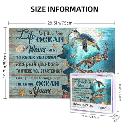Sea Turtle Ocean Jigsaw Puzzle for Adult 1000 Pieces Unique Inspiration Quote Wooden Jigsawwith Letters on Back Challenging Family Activity Games Turtle Gifts - color: Ocean Turtle 01, size: 1000PCS