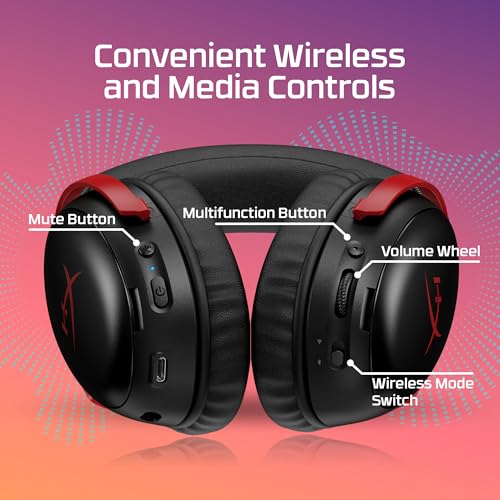 HyperX Cloud III S – Wireless Gaming Headset, 2.4GHz, Bluetooth, Battery Life up to 120 Hours 2.4GHz / 200 Hours Bluetooth, 53mm Angled Drivers, 10mm Detachable Mic, Customizable – Black/Red | Up to 120h and 200h, 53mm Angled Drivers, Detachable 10mm Boom