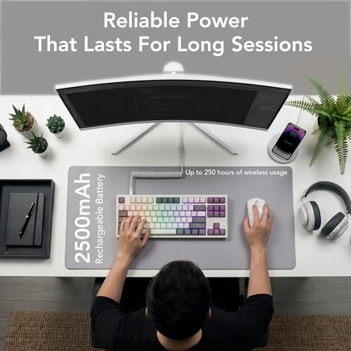 TECWARE Phantom+ Elite 87 Key RGB Mechanical Gaming Keyboard | 3-Mode Wireless Bluetooth 5.0, 2.4GHz & USB-C Wired | Hot-Swappable 5-Pin | Double-Shot PBT Keycaps | Wraith Brown Switch - White - color: Brown Switch, size: Phantom+ Elite 87 | White