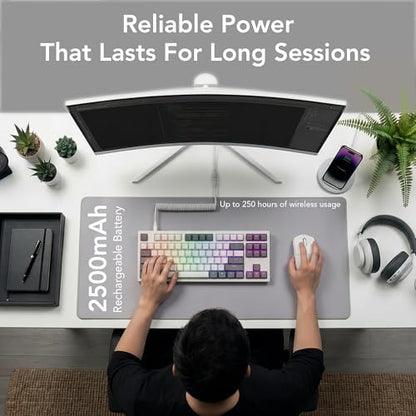 TECWARE Phantom+ Elite 87 Key RGB Mechanical Gaming Keyboard | 3-Mode Wireless Bluetooth 5.0, 2.4GHz & USB-C Wired | Hot-Swappable 5-Pin | Double-Shot PBT Keycaps | Wraith Brown Switch - White - color: Brown Switch, size: Phantom+ Elite 87 | White