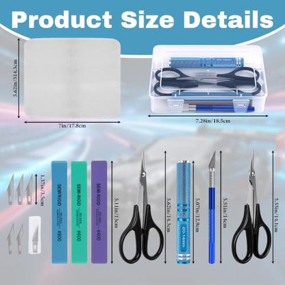 RC Car Body Reamer 0-14mm with Measurement Scale, Hole Punch Tool Kit with Curved & Straight Lexan Scissors, Hobby Knife for RC Shell Mounting, Trimming & Plastic Model Building(Blue) - color: Light Blue