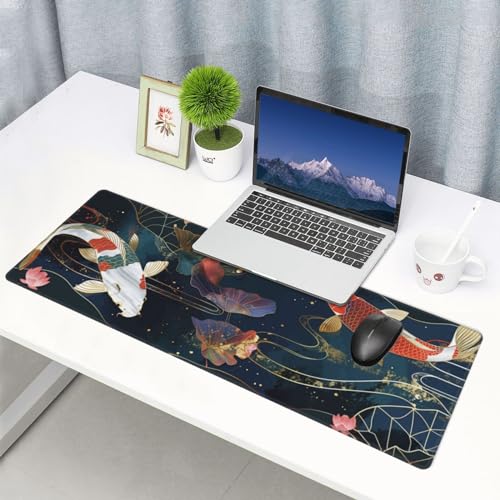 Gaming Mouse Pad Desk Pad,Extended Big Mouse Pad,31.5x11.8 Inch Long Computer Keyboard Mouse Mat Mousepad with 3mm Non-Slip Base and Stitched Edge for Gaming and Office… (koi) - color: Koi