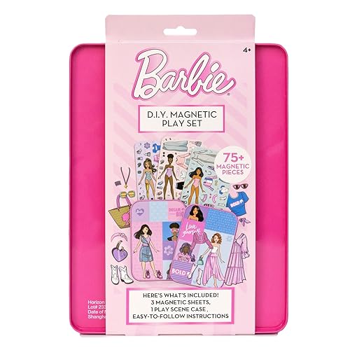 Barbie D.I.Y. Magnetic Play Set, 75 Pieces, 3 Magnetic Dolls, Crafts for Kids Ages 4-8, 4 Year Old Girl Birthday Gifts, Girl Toys, Cute Travel Toy, Fun Airplane Activities, Pretend Play for Girls - color: Barbie