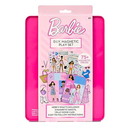 Barbie D.I.Y. Magnetic Play Set, 75 Pieces, 3 Magnetic Dolls, Crafts for Kids Ages 4-8, 4 Year Old Girl Birthday Gifts, Girl Toys, Cute Travel Toy, Fun Airplane Activities, Pretend Play for Girls - color: Barbie