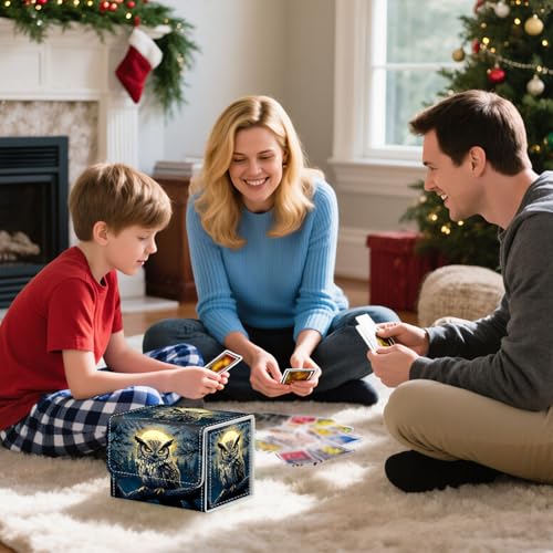 Trading Card Storage Box, Holds 100+ for MTG Cards, Premium PU Leather with Magnetic Closure, Owl Under Moonlit Sky Durable Deck Box for Magic the Gathering, Trading Card Games - color: Owl Under Moonlit Sky