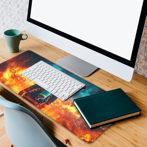 Firefighter Mouse Pad Heroic City Inferno Disaster Scene Large Gaming Mouse Mat with Stitched Edges,Non-Slip Waterproof Rubber Base Mous Mat Office Computer Keyboard Laptop 31.5x11.8 Inch - color: Firefighter_11, size: 31.5L x 11.8W inches