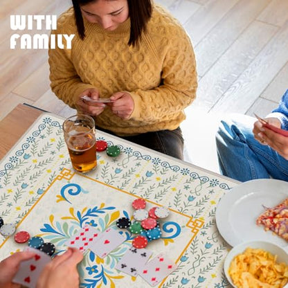 Blue and Yellow Chinoiserie Floral Mahjong Mat 31.5 x 31.5 in, Abstract Art Chinese Non-Slip Noise Reduction Gaming Mat for Table American Mahjong Poker Board Games Card Games Dominoes - color: Blue Yellow Abstract Floral Pattern Mahjong Mat