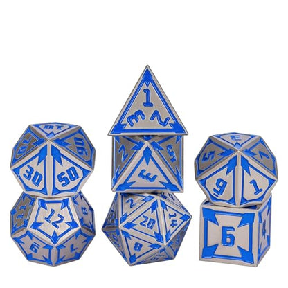 UDIXI Metal DND Dice Set D&D RPG Dice Set for Tabletop Games (Nickle) | 7-Pieces, Lozenge Pattern, Zinc Alloy Material, Gorgeous Gift Case, DM Gift, for Dungeons and Dragons Role Playing Games - color: Nickel