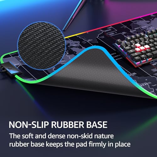 KTRIO RGB Large Gaming Mouse Pad, 31.5 x 15.7 in, RGB World Map, XXL | Smooth Micro-Weave Surface, RGB Lighting Design, Non-Slip Rubber Base, Durable Stitched Edges, Office & Home Use - color: RGB Map, size: 31.5l X 15.7w Inches