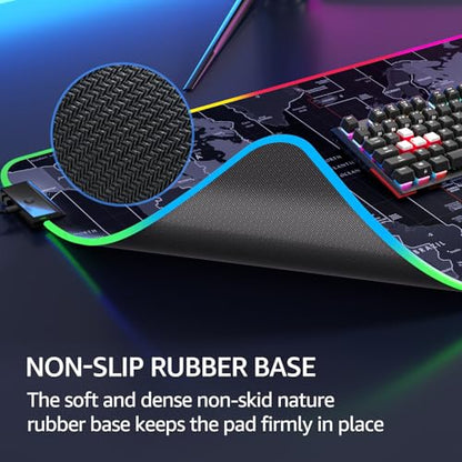 KTRIO RGB Large Gaming Mouse Pad, 31.5 x 15.7 in, RGB World Map, XXL | Smooth Micro-Weave Surface, RGB Lighting Design, Non-Slip Rubber Base, Durable Stitched Edges, Office & Home Use - color: RGB Map, size: 31.5l X 15.7w Inches
