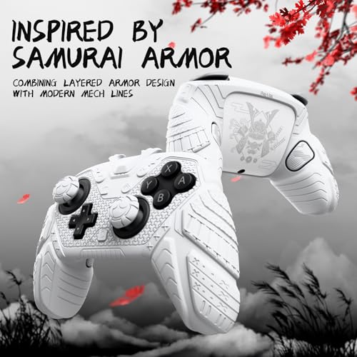 PlayVital for Nintendo Switch 2 Pro Controller Skin Cover – Samurai Armor Edition Silicone Case for Switch 2 Pro Controller with Back Button Caps & Thumb Grip & Sticker, Shockproof - White - color: White