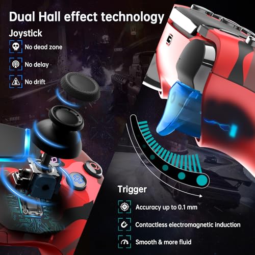 Wireless Controller for PS5, Compatible with PS5/Pro/Slim/PC, Replaces the PS5 Controller with Hall-Effect Joysticks, Hall-effect Triggers, 6-Axis Gyros, Dual Vibration And Turbo, 3.5mm Audio Jack/Speaker, Red - color: Red