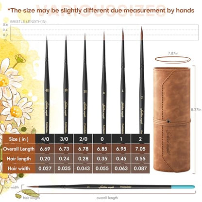 Golden Maple Kolinsky Sable Brushes, 6PCS Fine Point Watercolor Brushes, Professional Model Miniature Paint Brushes Suitable for Watercolor, Gouache, Tempera, Acrylic, Figure Painting