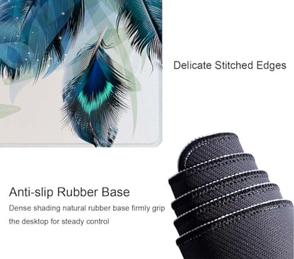 Large Gaming Mouse Pad with Stitched Edges, Desk Pad Extended Keyboard Mat, Non-Slip Rubber Base Mousepads for Laptop, Office, Home, 31.5X11.8 inch Watercolor Peacock Feather - color: Watercolor Peacock Feather