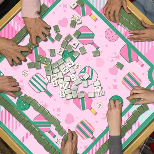Seenelling Mahjong Mat 31.5" x 31.5" Non-Slip Noise Reduction Mahjong Table Mat Multi Purpose Game Table Cover for Mahj Tiles Board Poker Dominoes Tile Games(Pastel Court Sport)