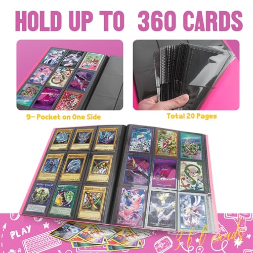 Card Binder 9-Pockets,Trading Card Binder,20 Pages, 360 Card Capacity Collection Binder, Card Folder for MTG, TCG, Game Cards & Sports Cards (Rose Red) - color: Rose red