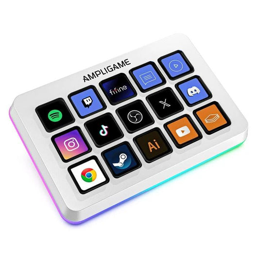 FIFINE AmpliGame Gaming Controller with 15 Shortcuts for OBS Streaming Studio with Macro Keys, Trigger Actions, PC Media RGB Controller for Content Creation/Office Work-D6 White - color: White