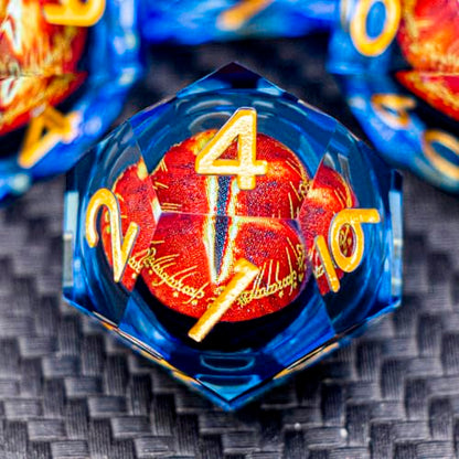 ARUOHHA DND Resin Dice Gazes Eye Dice Golden Blue Liquid Core Flaming RPG Sharp Edged Dice Set with Gift Box, Polyhedral D and D Dice Set Compatible with Dungeons Dragons Role Playing Game D20 D6 - color: Sl01-blue Gold