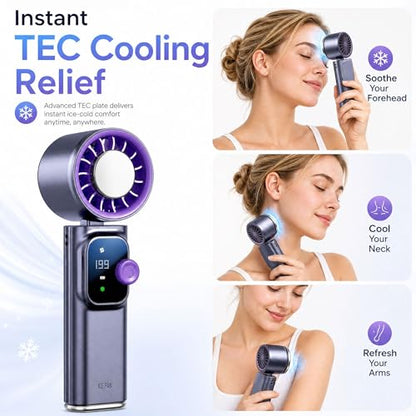 Portable Handheld Fan with Ice Cooling Personal Rechargeable Mini Neck Fan | 199-Speed 20000RPM 4000mAh Battery Powered up to 15hrs, LED Display Foldable & Hangable for Travel, Camping & Outdoor, Purple - color: Gray-Purple