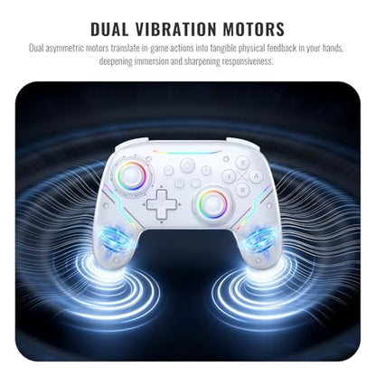 JDDWIN Wireless Pro Controller for Switch 2 with 9-Axis Motion Sensing,C Button,Hall Effect Joysticks, Wake-up/ RGB Light/FunctionTurbo/Marco/Programmable/Dual Vibration,3.5mm Audio Jack Gamepad forSwitch/Lite/OLED/PC (White)