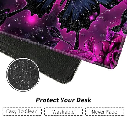Purple Rose and Butterfly for MTG & TCG Playmat Mouse Pad,BFDHGQZC 24" x 14" Game Mat for MTG/RPG/CCG Trading Card Game Playmats Table Mat Perfect for Card Games Video Games Computer Office - color: Purple Rose and Butterfly
