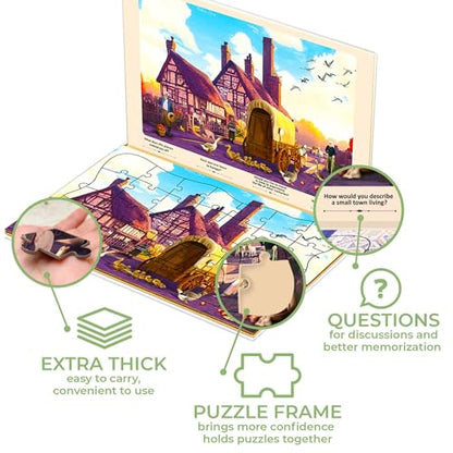 QUOKKA 35 Piece Dementia Activities for Adults - 3 Set Dementia Puzzles for Elderly - Large Piece Gifts Products for Seniors - Alzheimers Jigsaw Puzzle Games for Adults - Birds, Steeds, and Old City