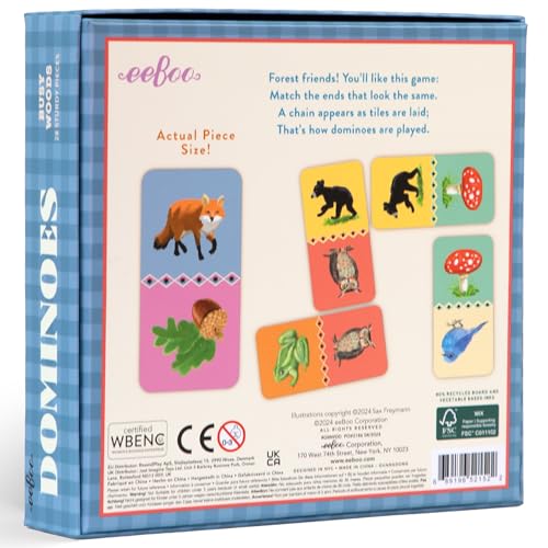 eeBoo: Dominoes: Busy Woods - 28 Colorful Tiles, Animal & Nature Themed, Classic Matching Family Game, Tile Laying, Kids Ages 3+, 2-4 Players