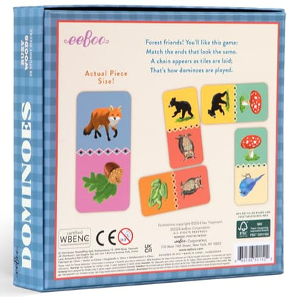 eeBoo: Dominoes: Busy Woods - 28 Colorful Tiles, Animal & Nature Themed, Classic Matching Family Game, Tile Laying, Kids Ages 3+, 2-4 Players