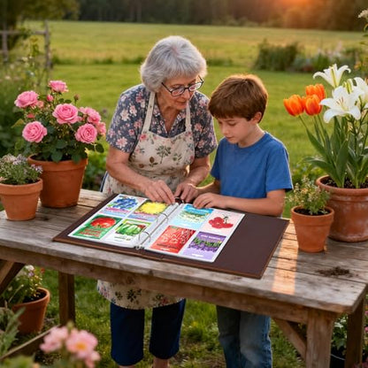 A4 3 Ring Binder Garden Seeds Storage Album with 30 Pcs 3.5x5” Seed Packet Sleeves, PU Leather Hardcover Organization Book for Seed Packet，Photo, Index Card，240 Top Loading Pockets Capacity - color: Brown Seed Album