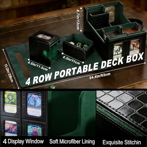 Premium Trading Card Storage Case TCG Deck Box Holds 800+ Sleeved Cards for MTG, YuGiOh, Uno, Sport with Strong Magnet Closure (4IN1BlackGreen) - color: C-4IN1BlackGreen