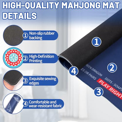 Mahjong Mat - 31.5" Non-Slip Noise Reduction Gaming Mat | Classic Chinese Style, Large Size for Mahjong, Poker, Board Games, Reduces Tile Noise, Protects Tables, Waterproof - style: Classic Chinese Style