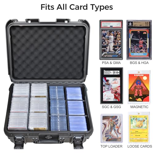 Graded Card Case Storage Box, Extra Large Trading Card Box, PSA Slab Case | Waterproof Trading Card Storage Box with 8 Adjustable Dividers; Fits BGS, SGC, CGC, CSG Slabs, Top Loaders & Magnetic Holders - color: Extra-Large Capacity / Black
