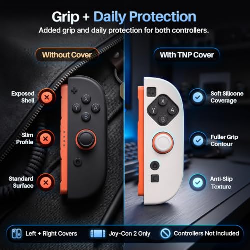 TNP JoyCon Cover for Nintendo Switch 2, Silicone Controller Case, White | 2-Piece Anti-Slip Skin Set for Left and Right Joy-Con 2 Controllers with Matching Thumb Grip Caps; Controllers Not Included - color: White