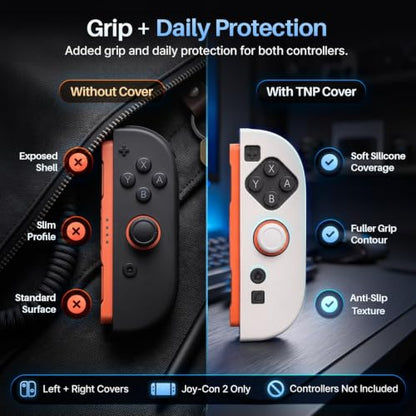 TNP JoyCon Cover for Nintendo Switch 2, Silicone Controller Case, White | 2-Piece Anti-Slip Skin Set for Left and Right Joy-Con 2 Controllers with Matching Thumb Grip Caps; Controllers Not Included - color: White