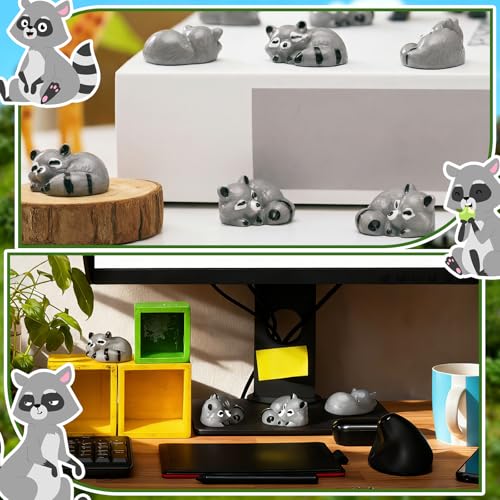 Seenelling 50 Pcs Mini Raccoon Figurine Bulk Resin Miniature Tiny Animals Figures Small Little Cute Raccoon Home Decor for Cabin Lodge Rustic Cake Toppers Desktop Home Decor(Sleep) - style: Sleep