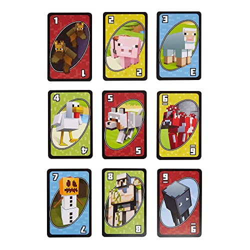 Mattel Games UNO Minecraft Card Game for Kids, Adults, Families & Parties, Deck & Special Rule Inspired by the Video Game, 2 to 10 Players | Video Game-Themed Deck with Favorite Characters & Special Rule for Kids, Teens and Family Night, FPD61