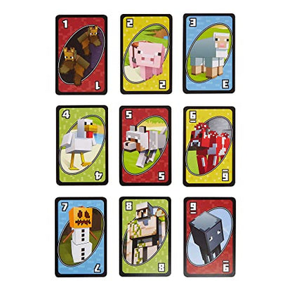 Mattel Games UNO Minecraft Card Game for Kids, Adults, Families & Parties, Deck & Special Rule Inspired by the Video Game, 2 to 10 Players | Video Game-Themed Deck with Favorite Characters & Special Rule for Kids, Teens and Family Night, FPD61