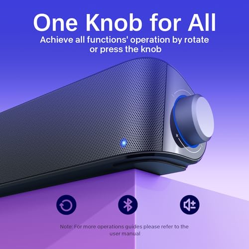 Nylavee Computer Speakers, Hi-Fi Stereo Computer Sound Bar with Bluetooth & 3.5mm Aux, USB/USB-C Powered for Desktop PC, Laptop & Monitor, Built-in Mic and Headphone Jack - color: Black
