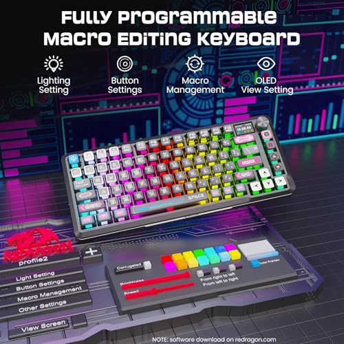 Redragon Wireless Mechanical Gaming Keyboard - Gasket-Mounted RGB Backlit, Custom Keys, 3-Mode(Bluetooth/2.4G/USB), Hot-Swap Pre-Lubed Switches, Screen & Control Knob - Cyber Mecha Style, Plasma Arc - color: Plasma Arc