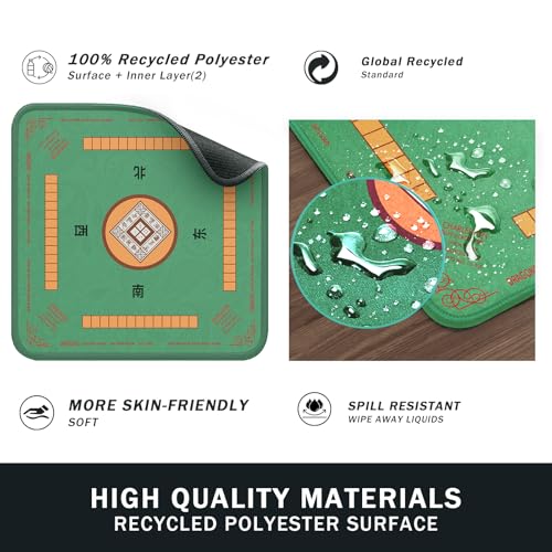 2F22E Mahjong Mat, Noise Reduction Non-Slip Mahjong Mat for Table, 32.4 * 32.4 Inch Mahjong Table Mat for Poker, Board Table Mat, Dominoes, Tile,Card Games (Green) - color: Green